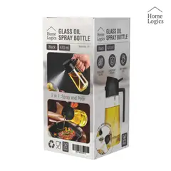 HOME LOGICS - Aceitera 2 en 1 Pulverizador y Dispensador 470ml Negro Kiosclub