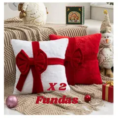 ALMA & DECO - Set X 2 Fundas Cojín Navidad Lazo Premium Rojo y Blanco 45x45 Cm.