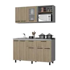 TUHOME - Kit De Cocina Mueble Base + Mueble Mural Con Espacio Microondas Rovere