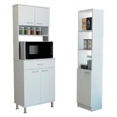 TUHOME - Combo Mueble Para Microondas 4 Puertas + Despensa 1 Puerta Blanco