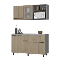 TUHOME - Kit De Cocina Mueble Aereo + Mueble Base 5 Puertas 2 Cajones Rovere Niebla