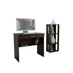 TUHOME - Combo Escritorio 1 Cajon + Estante 3 Niveles Wengue