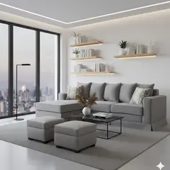 MUNDO LIVING - Living 311 Provenza gris claro Seccional con resortes + 2 ottoman