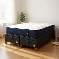 BLOCCARE - Cama Baul King + Colchon CIC SUPERPREMIUM Patas Madera 11CMNegro