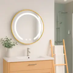 JOYTEK - Espejo Redondo Marco Dorado Touch con Luz Led 3 colores 50 cm
