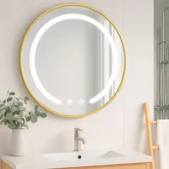 JOYTEK - Espejo Redondo Marco Dorado Touch con Luz Led 3 colores 80 cm