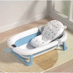 OASIS - Tina Bebe Baera Plegable con Termometro y Cojin Bao Azul