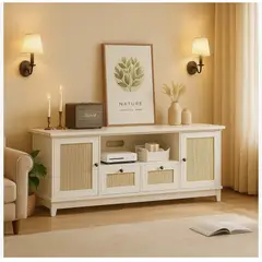 HOMER DESIGN - Rack Tv Xl Moderno 160x40x57cm 2 Tiras 2 Puerta Tejido