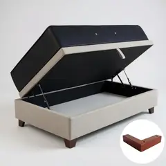 BLOCCARE - Cama Baul 1 Plaza L190+Colchon CIC SUPERPREMIUM/Patas Madera 4.5CM Beige