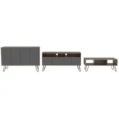 TUHOME - Combo Rack Tv 55 + Bife + Mesa Centro Vassel Miel Plomo