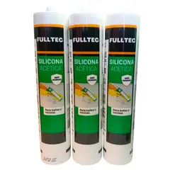 FULLTEC - Pack x3 Silicona Acetica Tubo Baño Cocina Color Blanco Con Fungicida