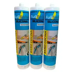 FULLSELLO - Pack x3 Silicona Acetica Tubo Baño Cocina Color Transparente Con Fungicida