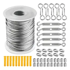 GENERICO - Kit De Cable Tensor De Acero De 30m Gancho Galvanizado