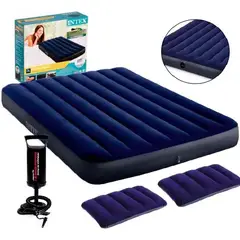 GENERICO - Colchón inflable para campismo bomba 2 almohadas queen color azul