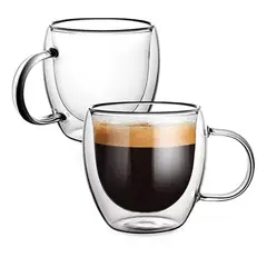BELKRA - Taza 400 ML Cristal Doble Pared Cafe Bebidas Te