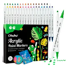 OHUHU - 36 Marcadores Acrílicos Doble Punta Pincel & Puntos