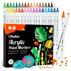 OHUHU - 36 Marcadores Acrílicos Doble Punta Fina & Puntos