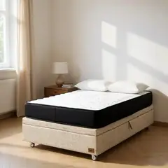 BLOCCARE - Cama Baul 1.5 Plazas + Colchon Black L190/RUEDAS PYTON (Beige)