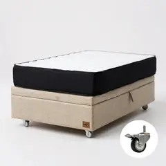 BLOCCARE - Cama Baul 1.5 Plazas + Colchon Black L190/RUEDAS DELUXE (Beige)