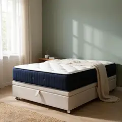 BLOCCARE - Cama Baul 1.5 Plaza L190+ Colchon CIC SUPERPREMIUM/Ruedas LOGO Beige