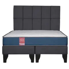 COLBOX - Cama Europea America-Azul + Respaldo Atenas 2 PL Tela Gris Oscuro
