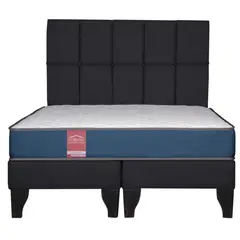 COLBOX - Cama Europea America-Azul + Respaldo Atenas 2 PL Tela Negro
