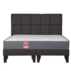 COLBOX - Cama Europea America-Gris + Respaldo Atenas 2 PL Tela Chocolate