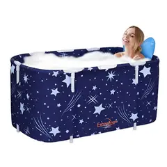 ESHOPANGIE - Bañera Plegable Portátil Adultos Y Niños Balde Spa 110×55cm Azul