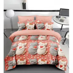 GENERICO - CUBRECAMA QUILT DISEÑO 5D ROSA GATITOS 1.5 P TF VERANO