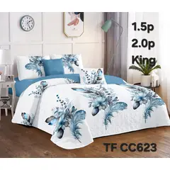 GENERICO - Cobertor Quilt de Verano 1,5 plaza - Blanco y Azul Floreado