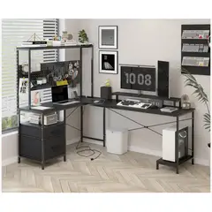 HOMER DESIGN - Escritorio Homeoffice Esquinero Convertible Con Estantería