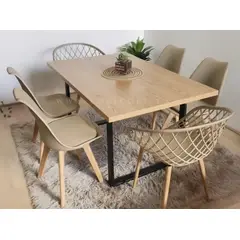 CORI CORI - Comedor Industrial 140x90cm + 4 Sillas Tulip + 2 Butacas Mesh Beige