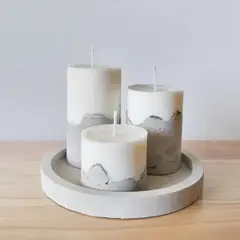 GENERICO - Set de Velas (6 cm, 10 cm, 13 cm) + Bandeja decorativa de Cemento Redonda