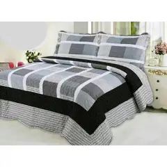 GENERICO - CUBRECAMA DE VERANO 2 PLAZA DISEÑO CUADROS GRIS MODERNO TF