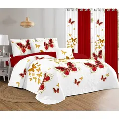 GENERICO - CUBRECAMA DE VERANO 2 PLAZA DISEÑO MARIPOSA ROJA MODERNO TF