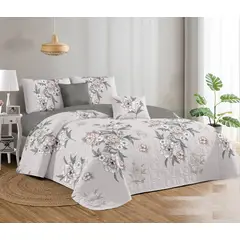 GENERICO - CUBRECAMA 2 PLAZA DISEÑO ELEGANTE GRIS FLORES DE VERANO TF