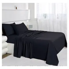 COMPRAPO - Juego de Sábanas Ultra Suaves King Negras Liso PT