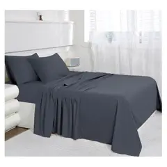 COMPRAPO - Juego de Sábanas Ultra Suaves King Gris Liso PT
