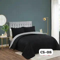 GENERICO - Cobertor Quilt de Verano 1,5 plaza - Reversible Color Negro y Gris