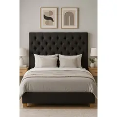 GENERICO - Respaldo De Cama 2 Plazas Gris Oscuro En Lino Capitone