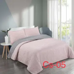 GENERICO - Cobertor Quilt de Verano 1,5 plaza - Reversible Color Palo Rosa y Gris