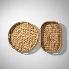 GENERICO - Set 2 Bandejas Yute Parakas Desayuno Redonda+rectangular Yute Natural Casa Cuore