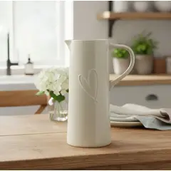 GENERICO - Jarra Cerámica Corazón Gris Con Asa Gris Oscuro Casa Cuore