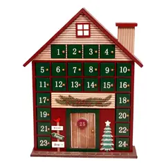 WAKESHOME - Casa Calendario De Adviento De Madera Decoración De Navidad