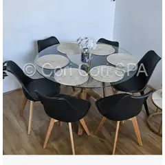 CORI CORI - Juego de Comedor Warwick 120cm + 6 Sillas Tulip
