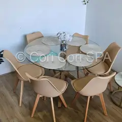 CORI CORI - Juego de Comedor Warwick 120cm + 6 Sillas Tulip