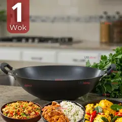 LINE - Wok Chino Acero Inoxidable Antiadherente 34cm Color Negro