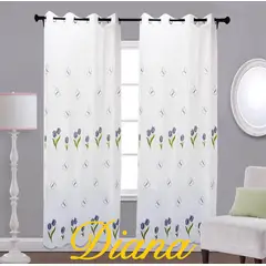 DIANA - CORTINA VISILLO TRANSLUCIDO BORDADO FLORES MORADA 2 PAÑOS 140X240CM