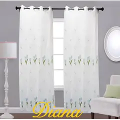 DIANA - CORTINA VISILLO TRANSLUCIDO BORDADO FLORES AZULES 2 PAÑOS 140X240CM