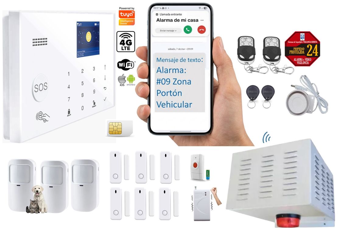 Alarma GSM 4g WIFI Google HomeAlexa Sirena 120db30w